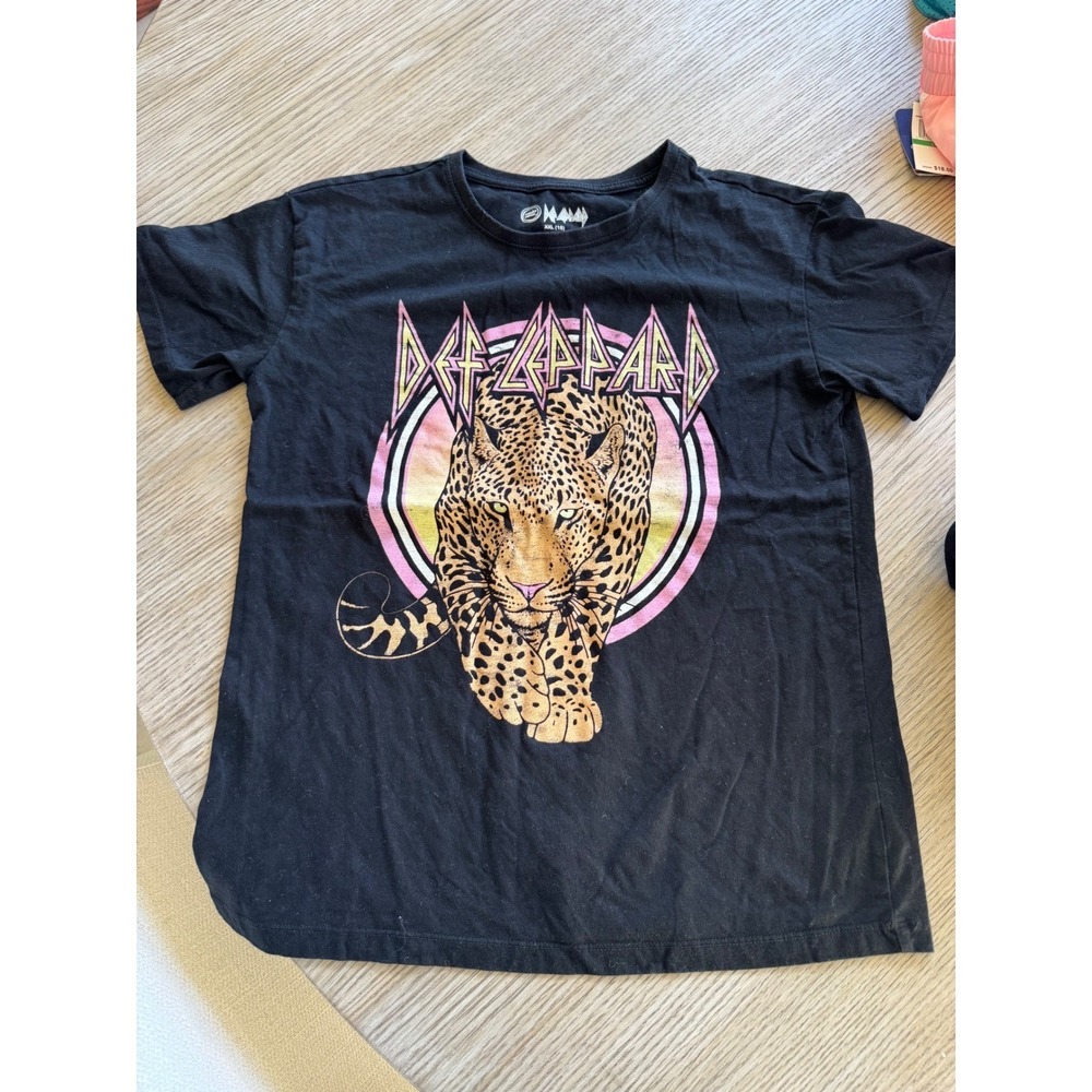 Wonder Nation Def Leppard Graphic Tee Black Kids XXL 18 Rock Band Leopard Shirt
